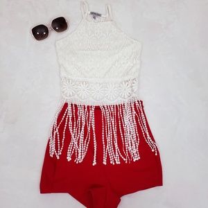 Red high-waist shorts